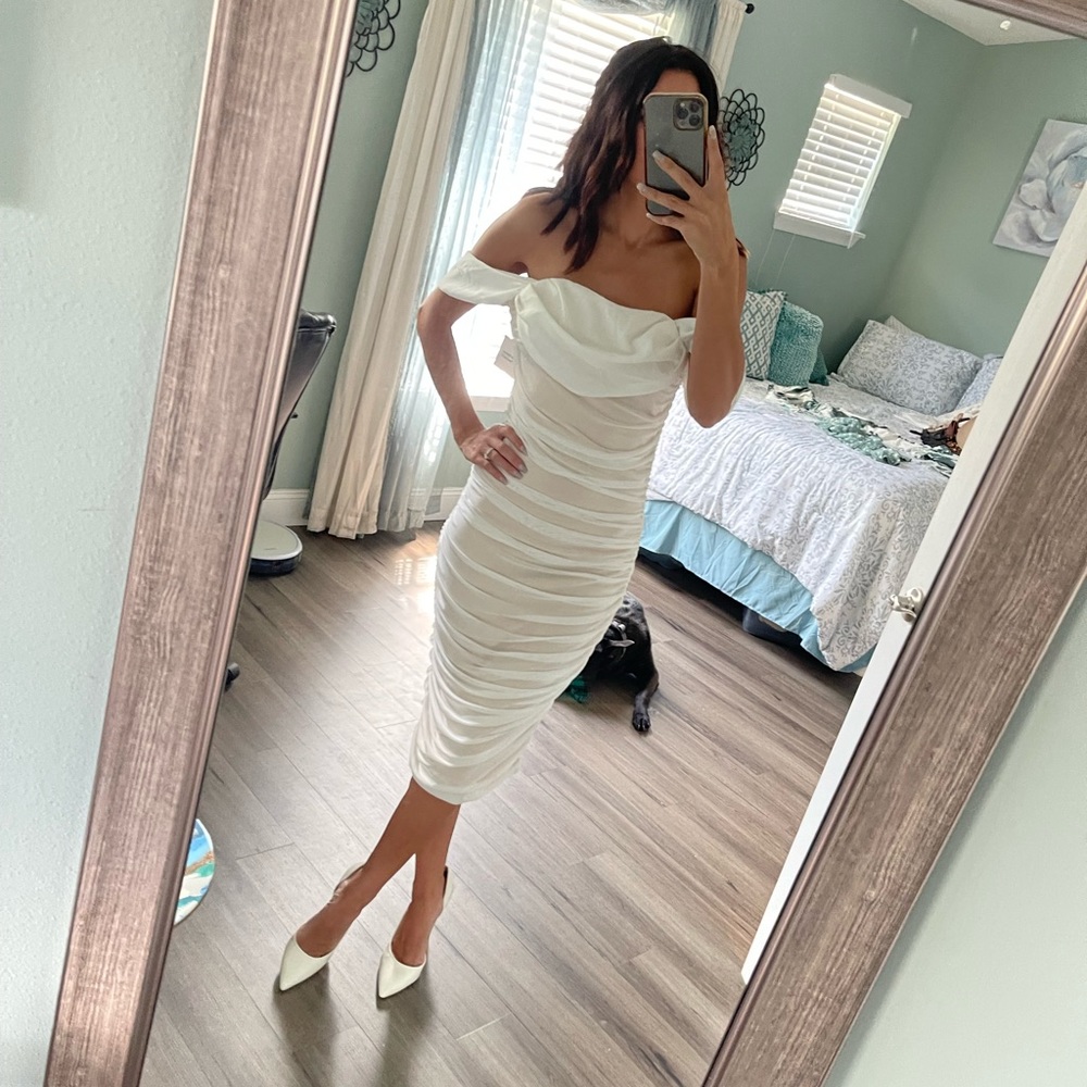 White off the shoulder midi dress